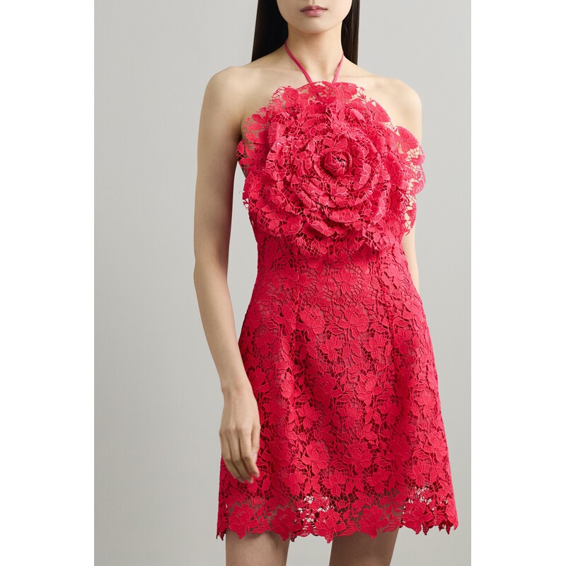 【夏季特惠】OSCAR DE LA RENTA 春女缀饰蕾丝挂脖迷你连衣裙