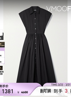 Co 夏季女棉质混纺府绸衬衫式法式连衣裙小黑裙