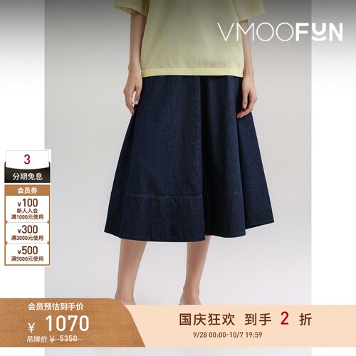 【折扣】Tibi 春夏女深蓝色牛仔中长半身裙