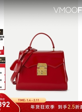 【折扣】Mark Cross 女复古优雅红色皮革金色五金单肩手提包