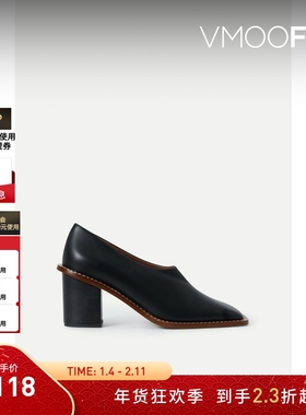 【折扣】PLAN C 女黑色皮革高跟鞋单鞋