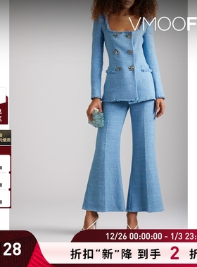 【折扣】Oscar de la Renta 秋冬女双排扣棉质混纺花呢修身外套