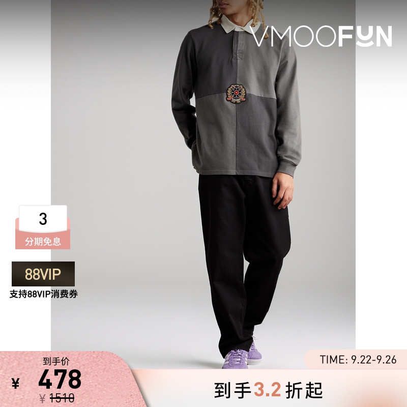 【折扣】Pop Trading Company 男双色棉质长袖Polo衫