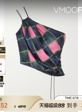 AHLUWALIA 春夏女单肩垂坠印花哑光缎面上衣