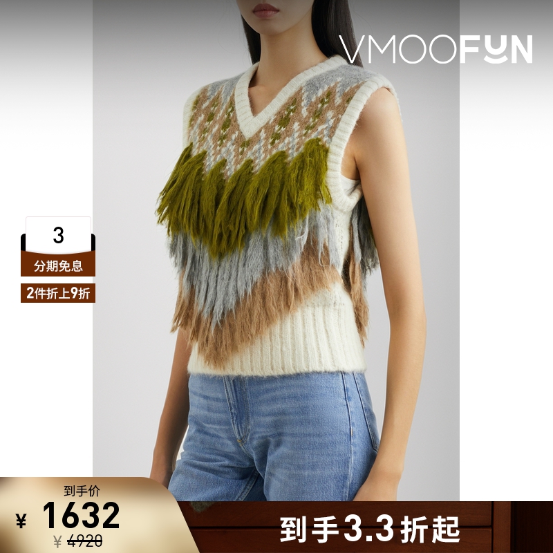 【折扣】Lingua Franca 女别致流苏针织混纺背心马甲