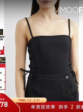 【折扣】rta女士系带黑色细节弹力平纹布修身款连体衣