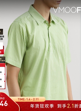 【折扣】Pop Trading Company 男薄荷绿格纹棉质Polo衫