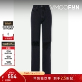 折扣 Done 女丹宁仿旧直筒牛仔裤 休闲长裤