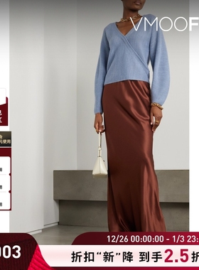 【折扣】VINCE女围裹效果罗纹羊毛混纺针织毛衣