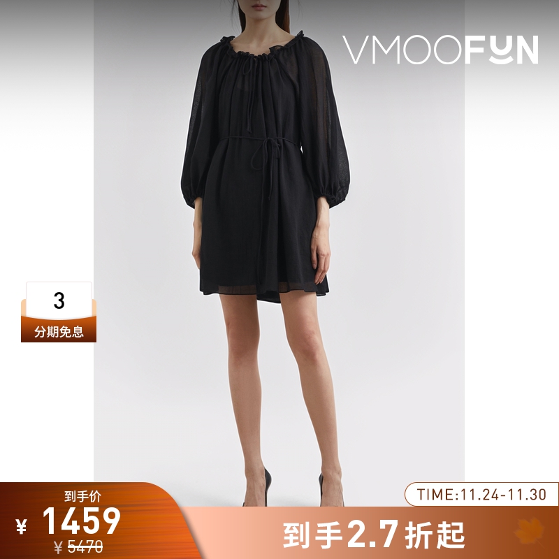 【折扣】Three Graces London 女荷叶边巴里纱连衣裙小黑裙