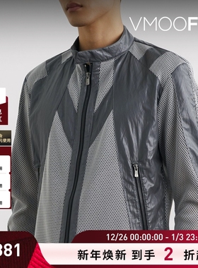 【折扣】CARNET-ARCHIVE 秋冬男网眼面料拼接人造皮革夹克