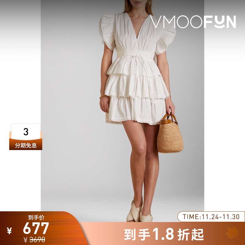 【折扣】Ulla Johnson女缩褶车缝褶棉质府绸小白裙连衣裙