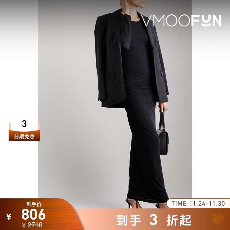 【折扣】James Perse 女棉质平纹布小黑裙长袖连衣裙