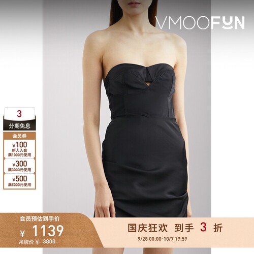【折扣】RtA 春夏女抹胸褶饰缎面迷你连衣裙小黑裙礼服裙