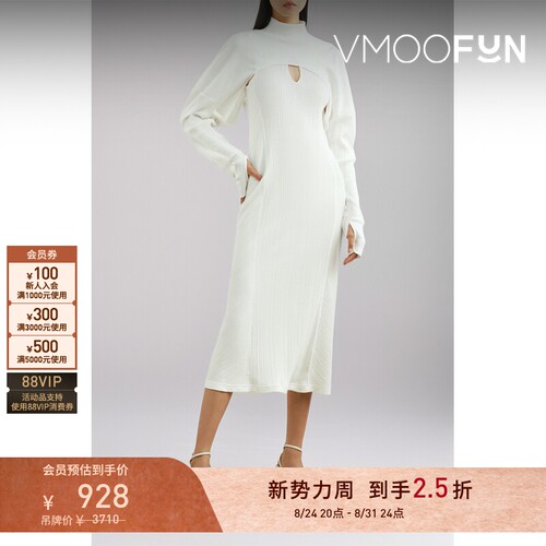 【折扣】Mame Kurogouchi 春夏女针织中长长袖连衣裙小白裙