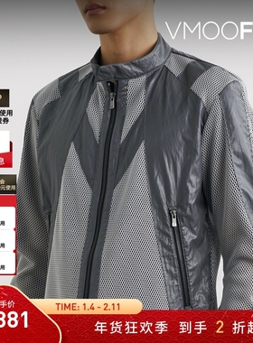 【折扣】CARNET-ARCHIVE 秋冬男网眼面料拼接人造皮革夹克