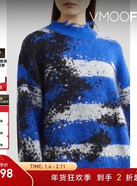 【折扣】ANGEL CHEN 女仿旧条纹马海毛混纺毛衣