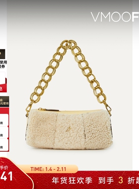 【折扣】MANU atelier 女士皮革边饰羊毛皮单肩包