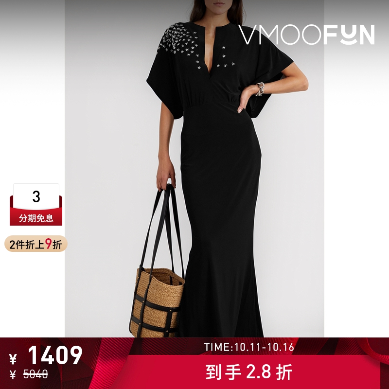 【折扣】Norma Kamali 女钉饰弹力平纹布礼服