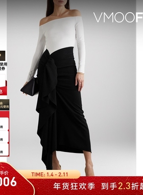 【折扣】Solace London 女露肩荷叶边垂坠绉纱礼服连衣裙