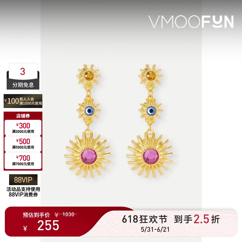 【礼物】KENNETH JAY LANE 女玻璃镀金耳环