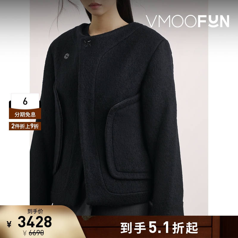 【折扣】Ader Error 秋冬女皮革边饰绵羊毛混纺外套