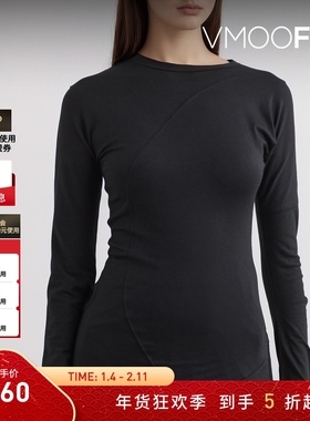 【折扣】LOW CLASSIC 女黑色不对称棉质混纺打底衫上衣