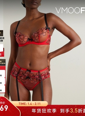 【折扣】Agent Provocateur 春季女红色刺绣绢网吊袜腰带