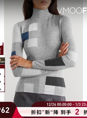 【折扣】Akris秋冬女士拼缝羊绒真丝混纺高领毛衣