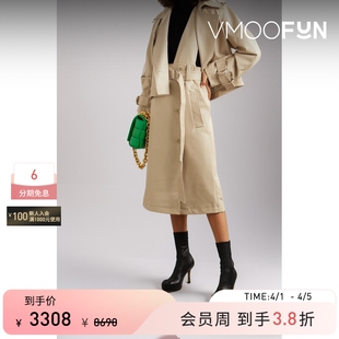 末折扣 Tibi 秋冬女配腰带纯素浅褐皮革风衣 季
