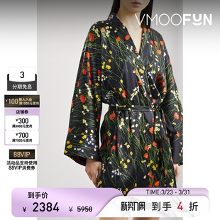 印花弹力丝缎长袍 女配腰带长袖 BERNADETTE 夏季