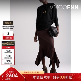 【折扣】Co 秋冬女黑色不对称羊绒打底衫毛衣