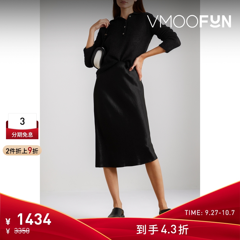 【折扣】VINCE 女马海毛混纺黑色polo领口设计毛衣