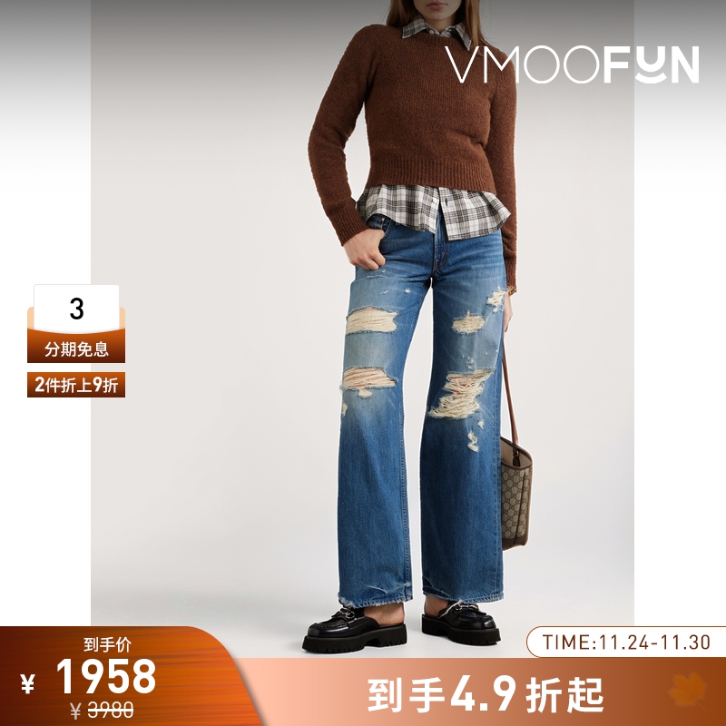 【折扣】MOTHER DENIM女士仿旧中腰阔腿牛仔裤