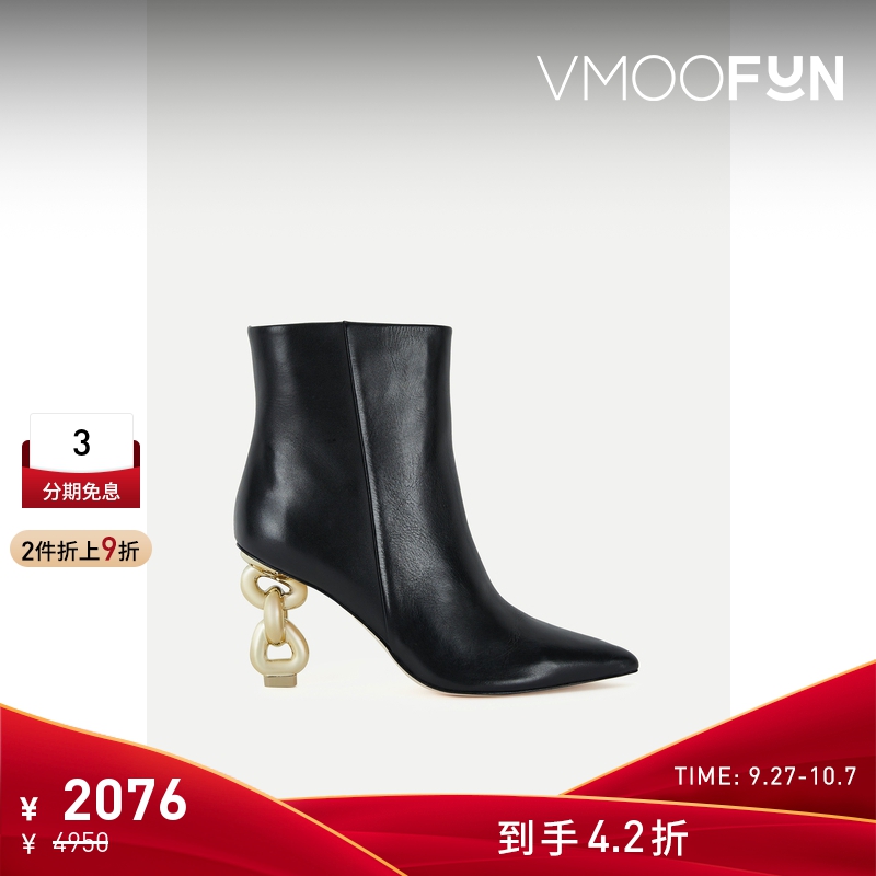 【折扣】Cult Gaia 女金属高跟皮革黑色踝靴