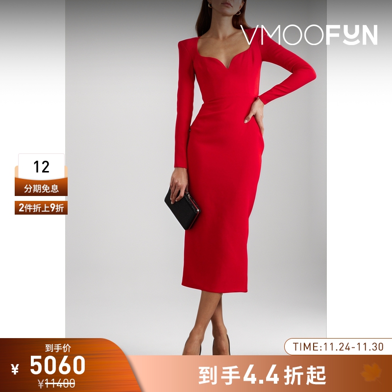 【折扣】Alex Perry早春女弹力绉纱法式中长连衣裙