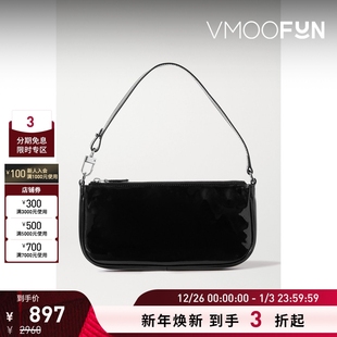 FAR 女黑色牛皮手提包腋下包 新年礼物