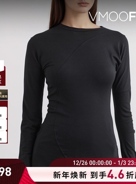 【折扣】LOW CLASSIC 女黑色不对称棉质混纺打底衫上衣