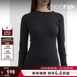 女黑色不对称棉质混纺打底衫 CLASSIC LOW 上衣 折扣