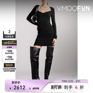 Dion Lee 春夏女车缝褶弹力迷你小黑裙长袖连衣裙