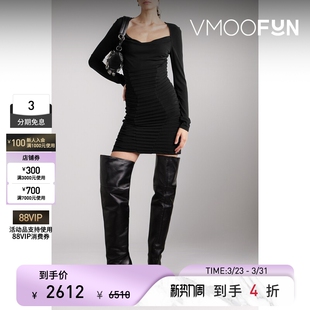 连衣裙 春夏女车缝褶弹力迷你小黑裙长袖 Dion Lee