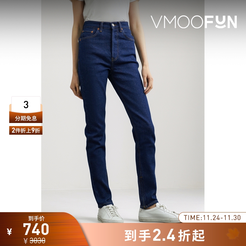 【折扣】Re Done 女士裤脚拉链式设计高腰直筒修身牛仔裤