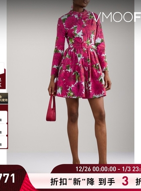 【折扣】Oscar de la Renta 女配腰带印花棉质长袖连衣裙