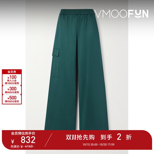 【D11抢先购】Tibi 女墨绿色科技平纹布阔腿休闲裤