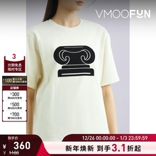 【折扣】YCH春夏女带缀饰植绒棉质平纹布T恤