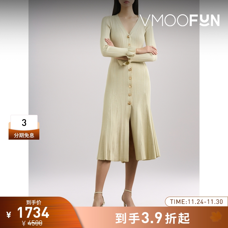 【折扣】Self-Portrait 秋冬女金属感罗纹针织中长长袖连衣裙 - 封面