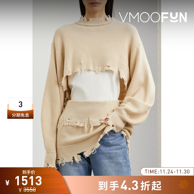 【折扣】TOGA 棉质仿旧破洞毛衣针织衫