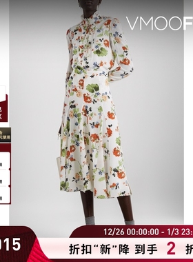 【折扣】Erdem 褶裥花卉印花真丝双绉中长半身裙