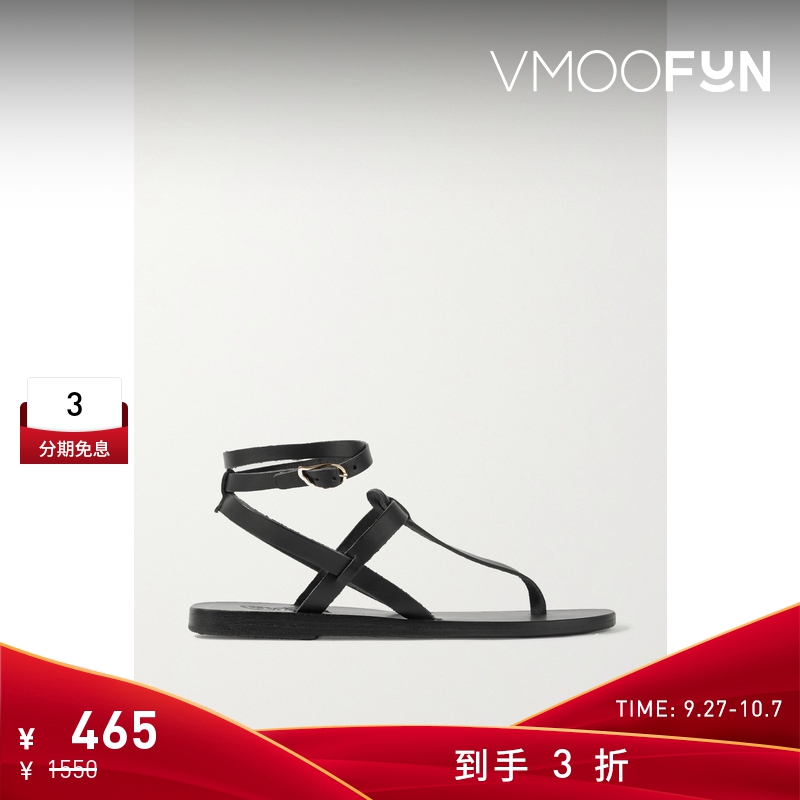 【折扣】Ancient Greek Sandals 女黑色皮革凉鞋沙滩鞋
