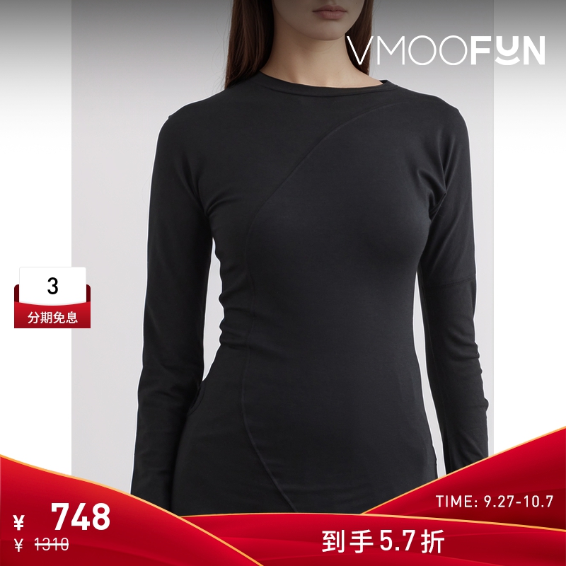 【折扣】LOW CLASSIC 女黑色不对称棉质混纺打底衫上衣
